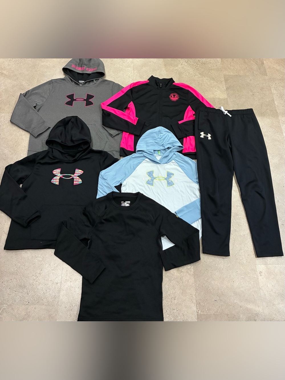 Girls UNDER ARMOUR Hoodie Sweatshirts…Shirts & Jogger Sweatpants Lot, sz XL